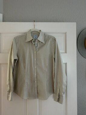 Brooks Brothers Striped Dress Shirt - Cream and Olive